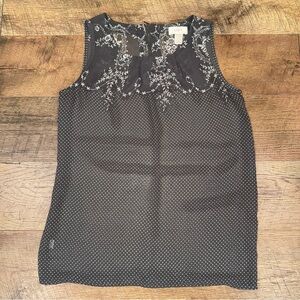 Loft Sheer Gray Floral Print & Polka Dot Sleeveless Women's Top